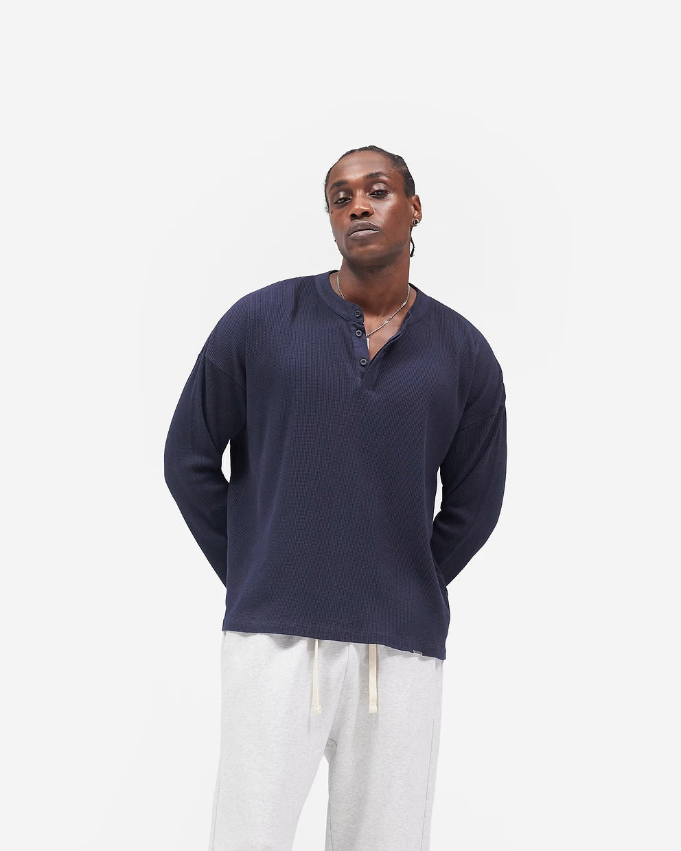 Initial Henley Waffle Long Sleeve T-Shirt
