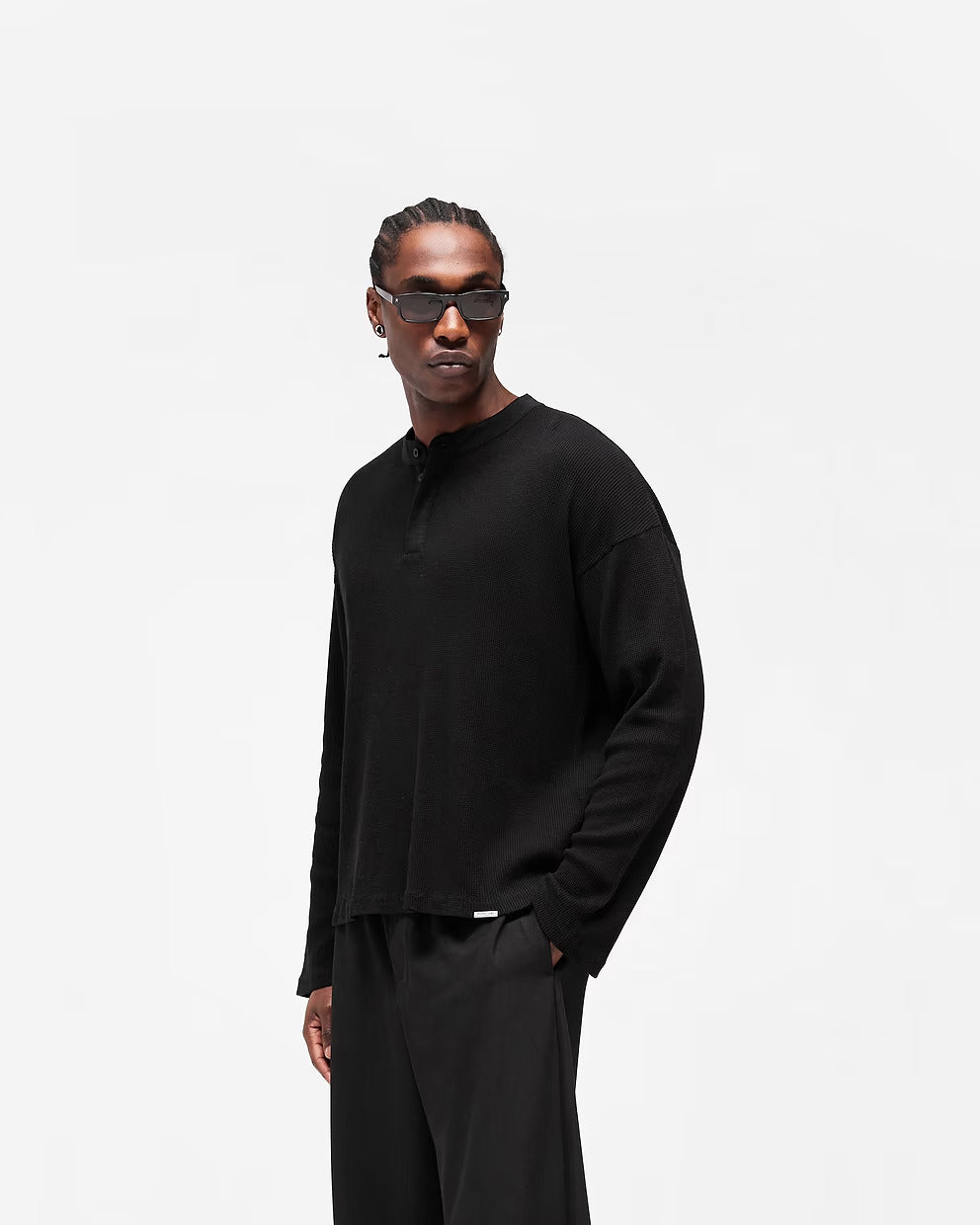 Initial Henley Waffle Long Sleeve T-Shirt